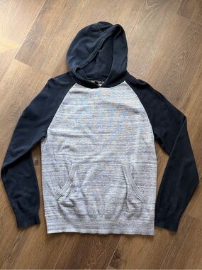 Banana Republic Men's Two-Tone Hooded Raglan Pullover - Black & Heather Gray